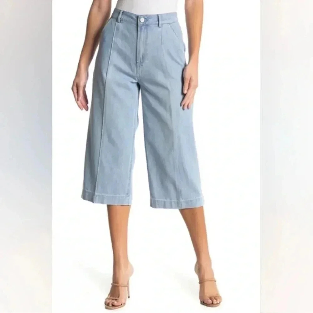 Paige Clarice light blue Pleated Wide Leg Denim Culottes size 2 or 26